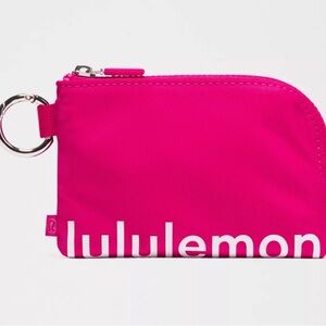 NWT Lululemon Clippable Card Pouch with key ring Bright pink, white lettering